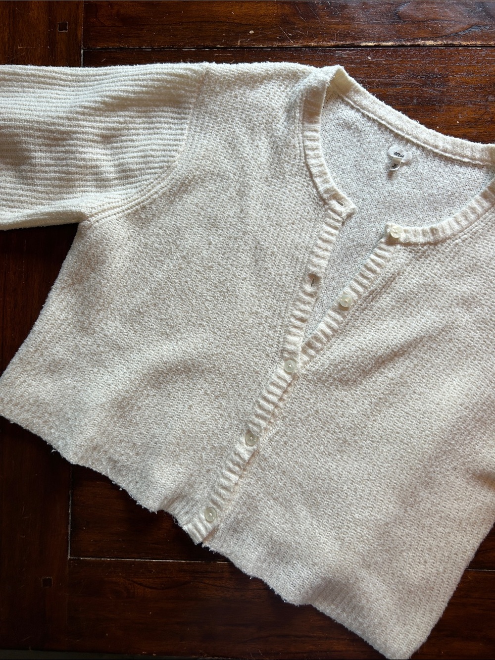Aerie Short Sleeve Cream Button-Front Women's Sweater